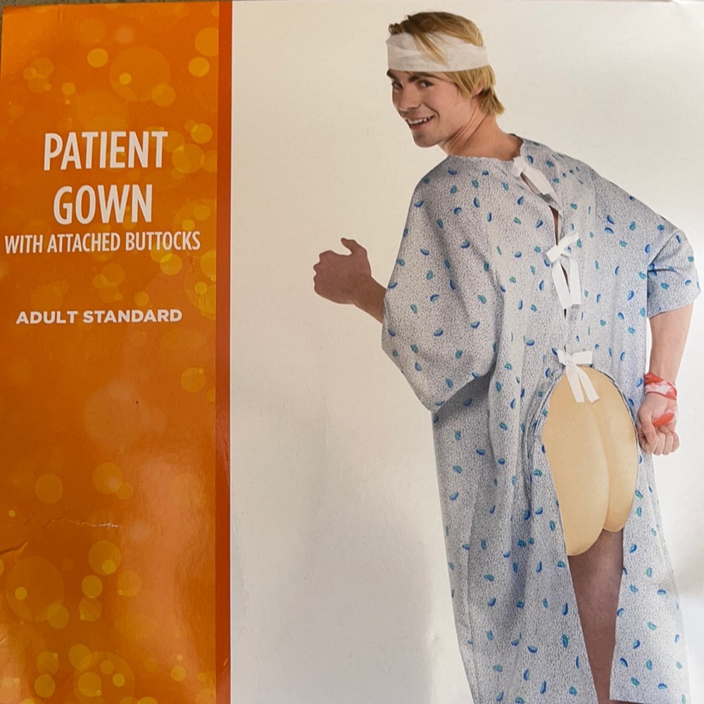 Patient Gown with Attached Buttocks - Blue Pattern